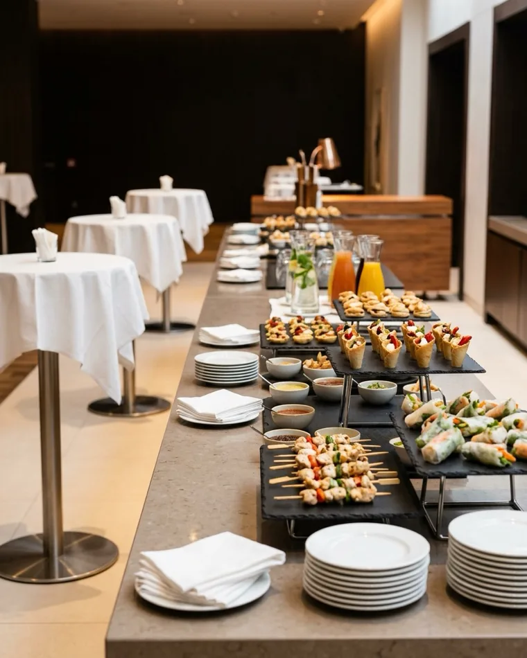 Fingerfood-Buffet für einen Stehempfang mit Stehtischen