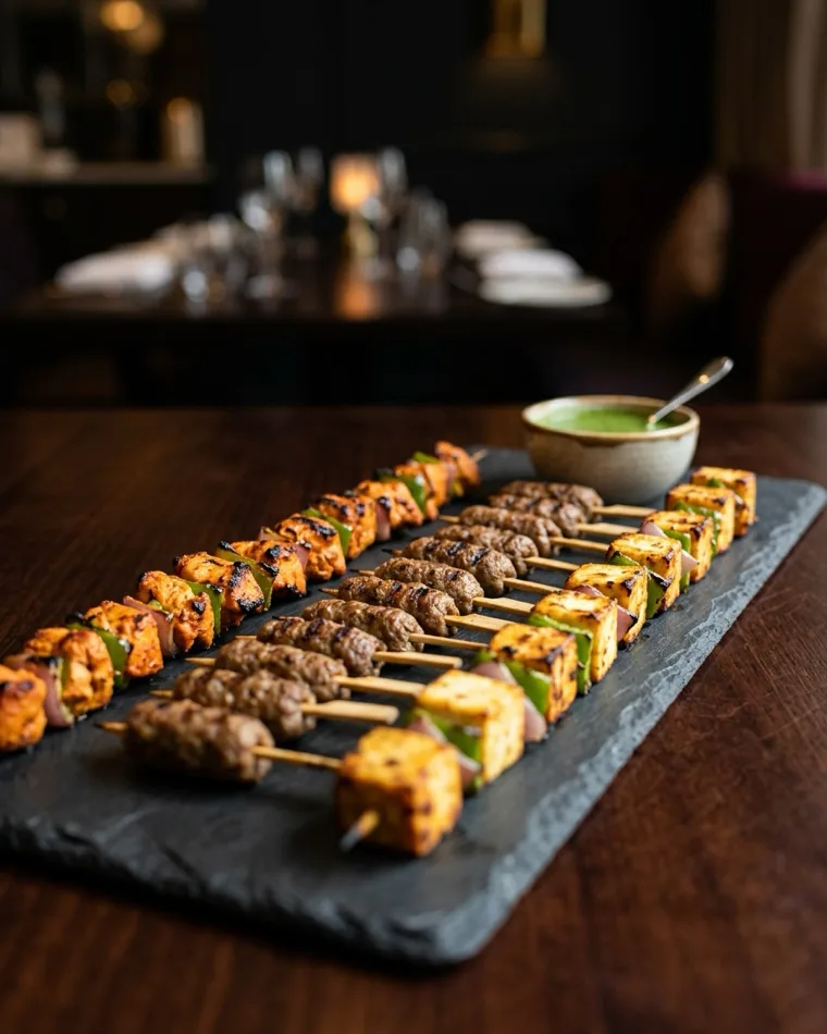 Chicken Tikka, Seekh Kebab und Paneer Tikka am Spieß — Masalas Catering Berlin
