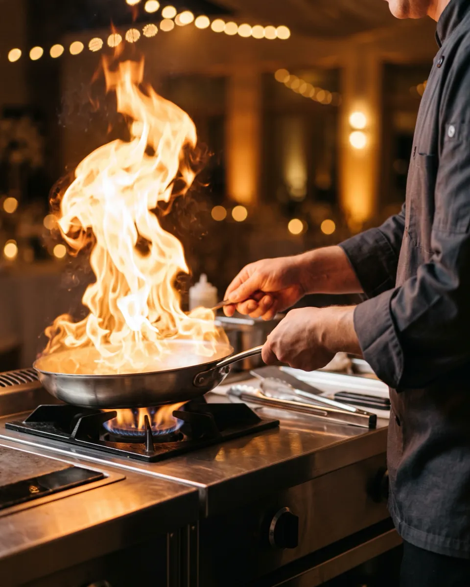 Live-Fire-Cooking bei einem professionell betreuten Abend-Event