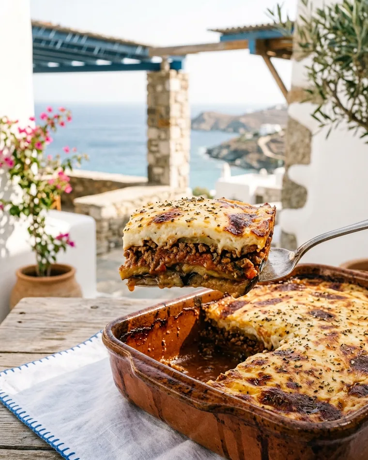 Moussaka mit Aubergine, Rinderhack und Béchamel — Masalas Catering Berlin