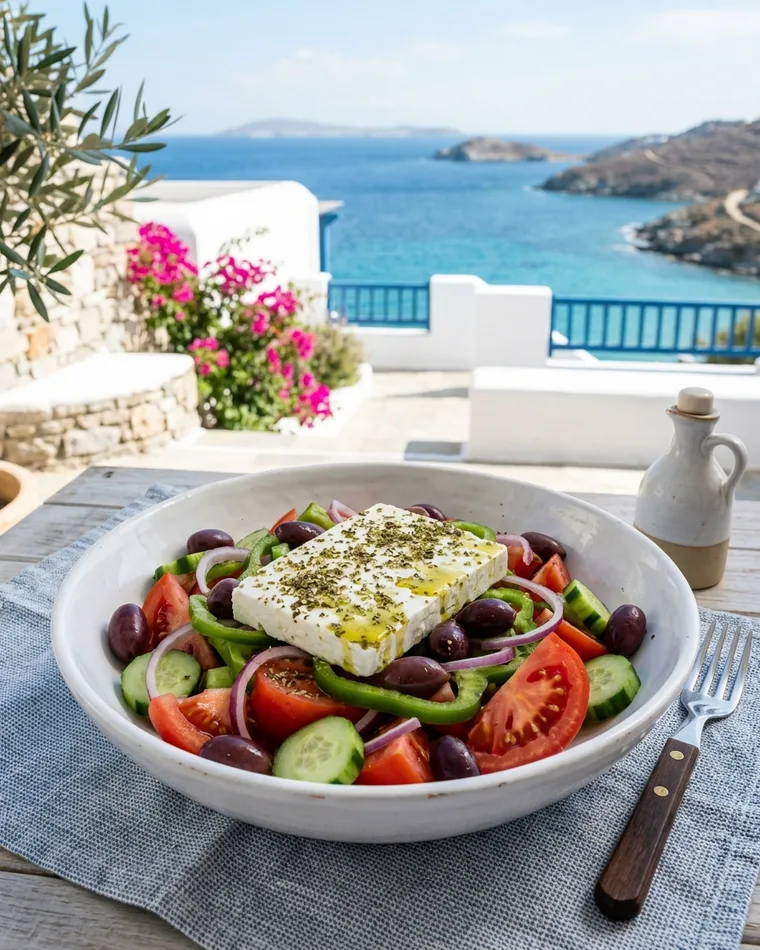 Griechischer Salat mit Feta, Oliven und Oregano — Masalas Catering Berlin
