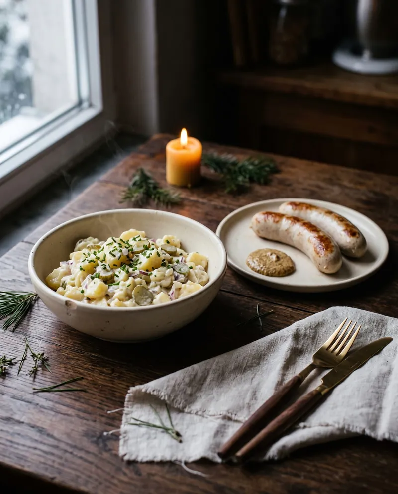 Kartoffelsalat mit halal Würstchen für Heiligabend