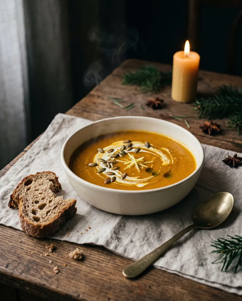 Kürbis-Ingwer-Suppe mit gerösteten Kürbiskernen