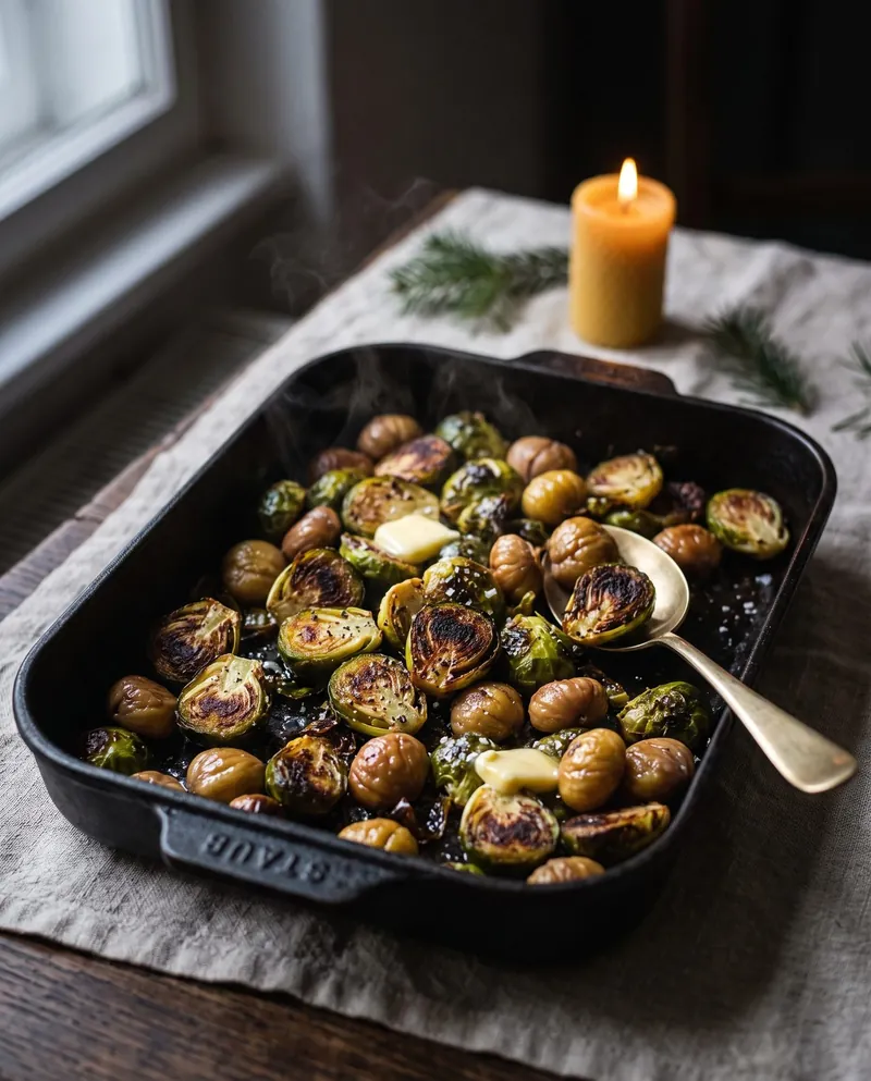 Gerösteter Rosenkohl mit Maronen, ohne Speck