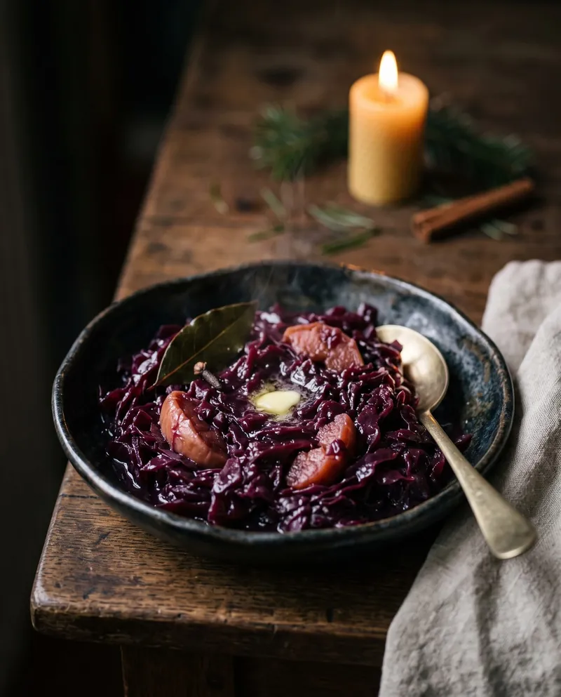 Rotkohl mit Apfel und Gewürznelke, ohne Speck und ohne Schmalz zubereitet