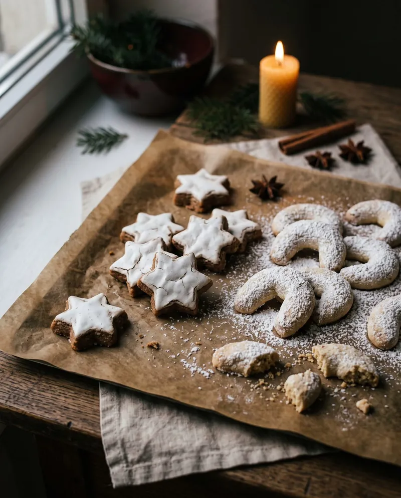 Weihnachtsplätzchen — Zimtsterne und Vanillekipferl, ohne Alkohol