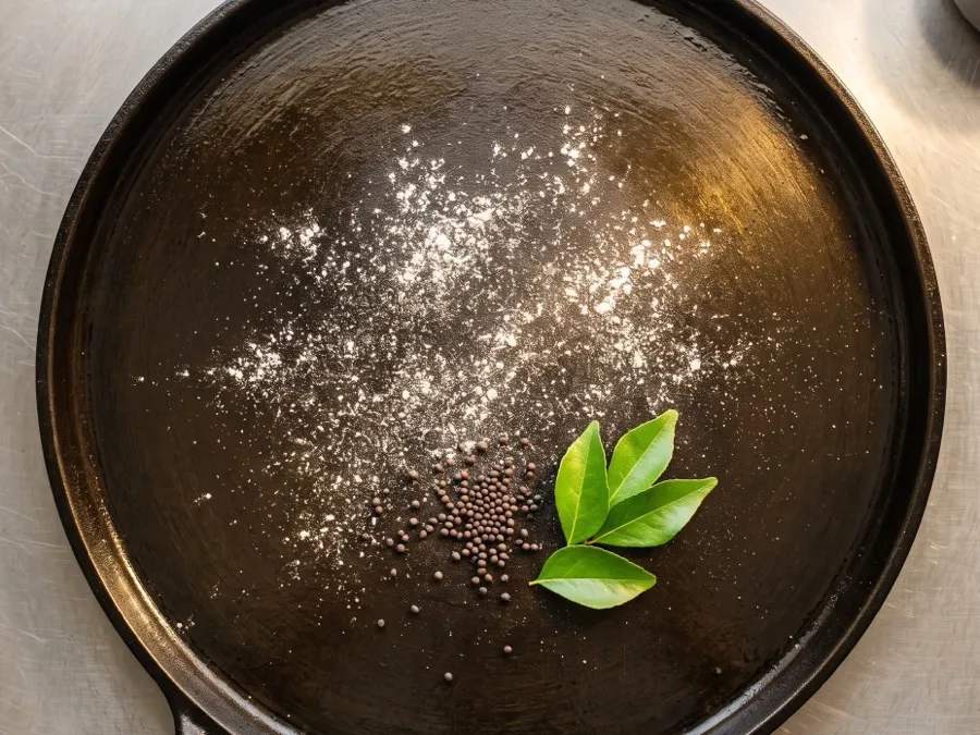 Heiße Dosa-Platte mit Senfsaat und Curryblättern